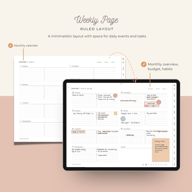Undated Digital Planner - Landscape - Ruled