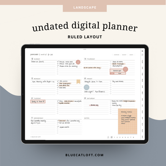 Undated Digital Planner - Landscape - Ruled