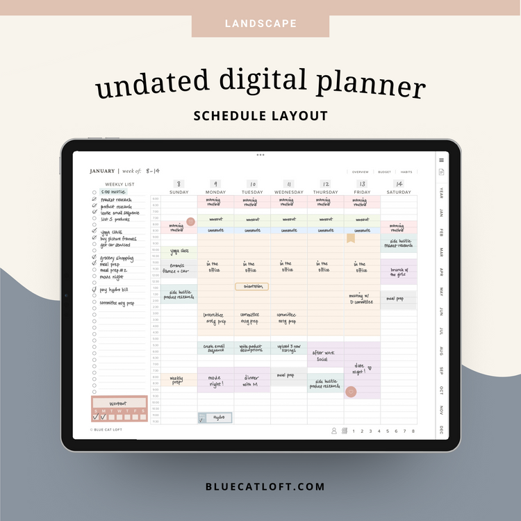 Undated digital planner - landscape - schedule