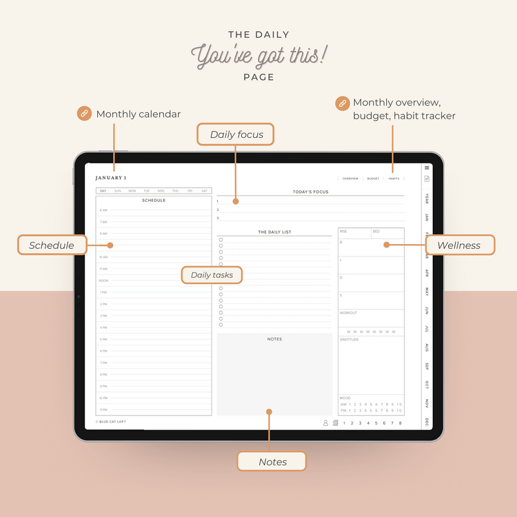 Undated digital planner - landscape - schedule