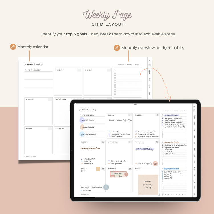 Undated digital planner - landscape - grid