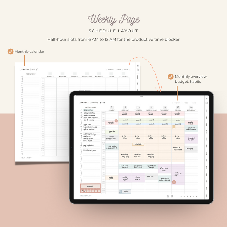 Undated digital planner - landscape - schedule